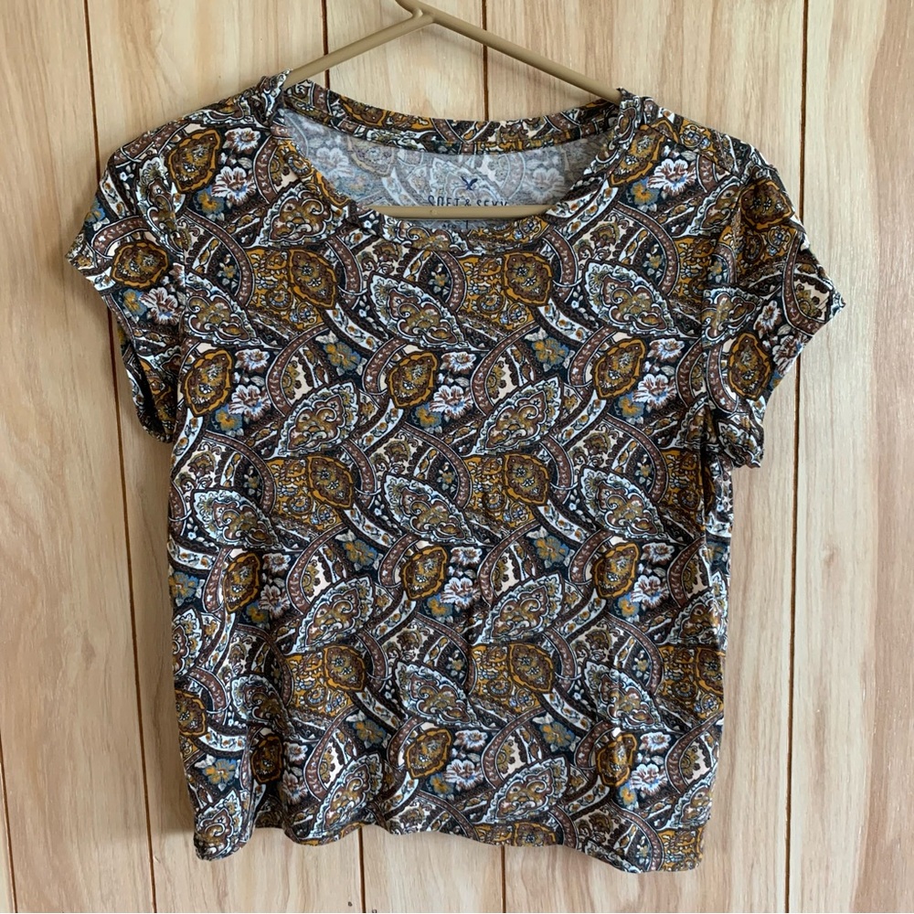 AE Brown Pattern Crop Tee